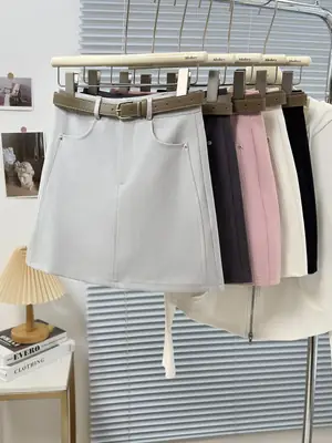 2025 Spring Summer Casual Short Skirt High Waist Slim Belted