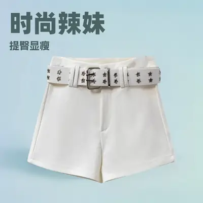 Women Black Hip Shorts with Belt 2025 Spring Summer