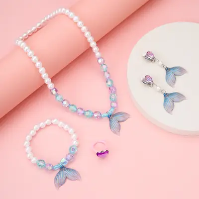 Children's Mermaid Tail Necklace Set with Earrings