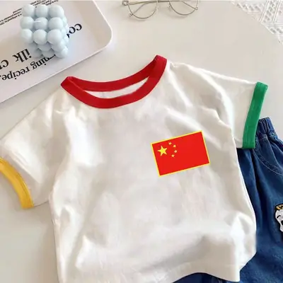 White China Flag Cotton T-Shirt for Boys