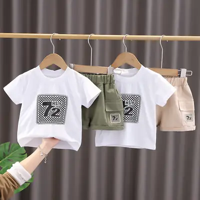 Kids Crossbody Set White Green 2-Piece Summer T-Shirt Shorts Korean Style