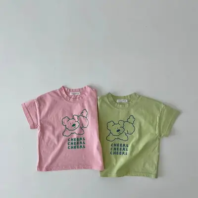 Green Three Action Bears T-Shirt for Kids Summer