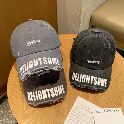 Vintage Washed Hole Baseball Cap Women Spring Autumn Letters All Match Small Cap Men Trendy