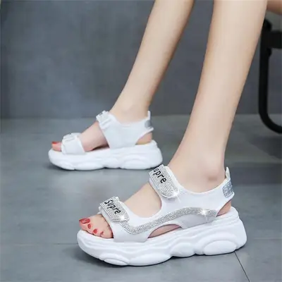 Roman Sandals Women's Rhinestone Velcro Flat Shoes