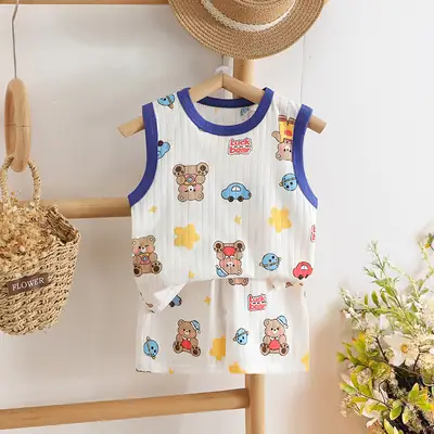 2025 Summer Cotton Vest Shorts Suit for Boys Girls