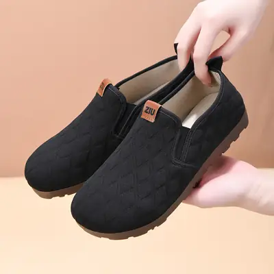 Black Quilted Slip-On Shoes for Women Comfortable Non-Slip