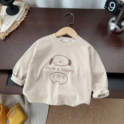 Beige Cotton Boys T-Shirt "Hove a Mieday" 2026 Spring Autumn