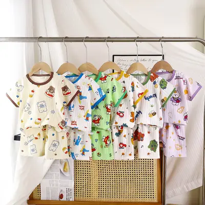 2026 Summer Kids Cotton Shorts Set with Bear Print