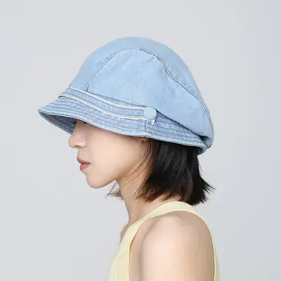 Women Korean Style Duckbill Cap Light Blue Fisherman Hat