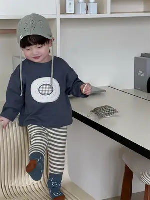 Boys Korean Style Striped Leggings Set Spring 2026
