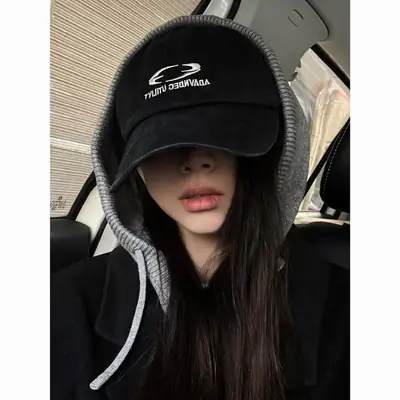 Men's Grey Hooded Cap with Logo Brand Name