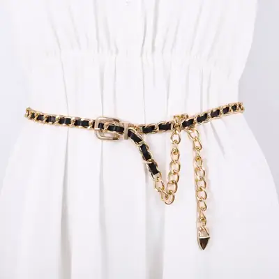 Gold Chain Waist Belt for Women PU Pants