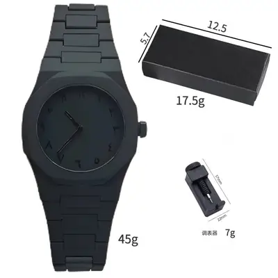Men's Black Octagonal Quartz Watch with Pointer