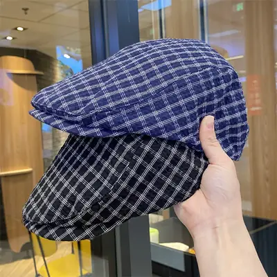 Blue Plaid Duck Tine Anti-Wearing Hat for Women