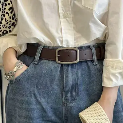 Wide Belt for Men Women Black Buckle Student Jeans