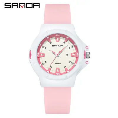 Pink Silicone Watch for Girls with Simple Calendar