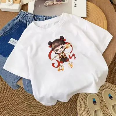 100 Cotton Cartoon T-shirt White Black Kids Design