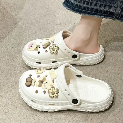 Men's Medical Summer Croc Slippers Beige Non-Slip