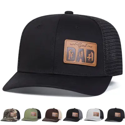 DAD Leather Patch Cap Gray Black Mesh for Men Women
