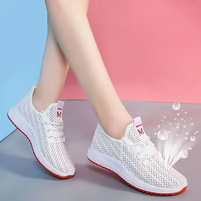 Women Fly-Knit Running Shoes Black Red Soles