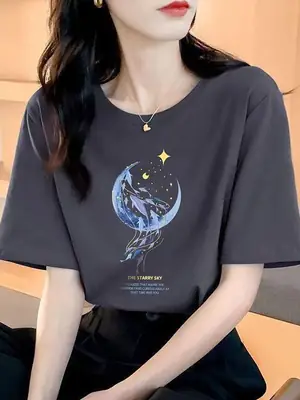 Pure cotton short sleeve T-shirt women's summer wear inner top is shoulder design sense women's half sleeve loose round neck wholesale