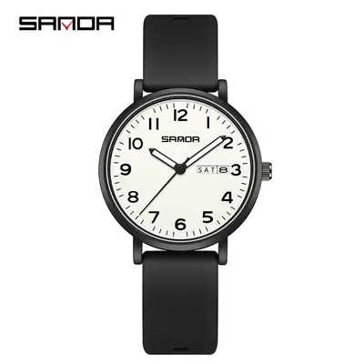 Sanda White Quartz Watch with Double Calendar
