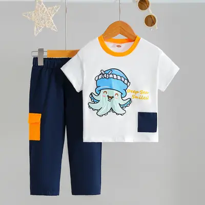 Kids White T-Shirt Navy Pants Summer Set