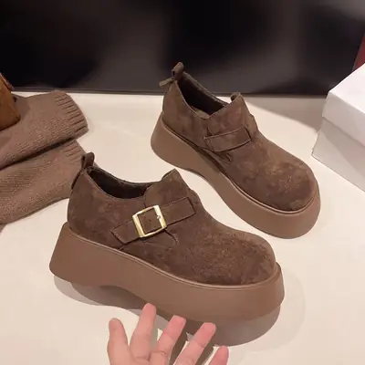 Women's Brown Lazy Slip-on Burken Shoes with Buckle