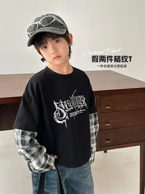 Boys Spring Clothing Fake Two-Piece T-Shirt Korean Style