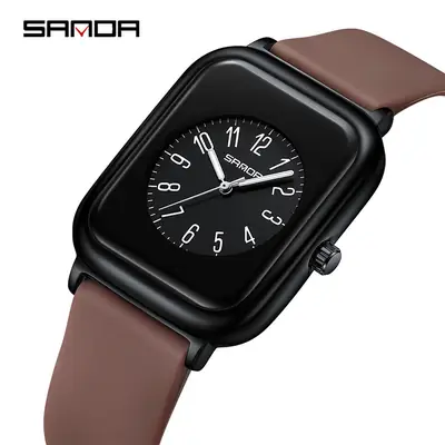Sanda Women's Brown Silicone Square Watch Waterproof Quartz