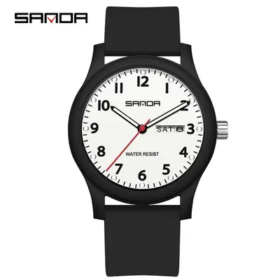Sanda Black Silicone Student Watch with Double Calendar