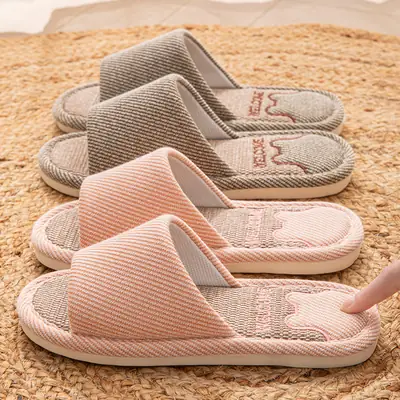 Mute linen slippers women's four seasons home indoor non-slip deodorant sweat absorbent breathable cotton linen slippers men's spring and autumn