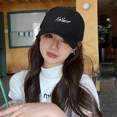 Korean Embroidered Black Baseball Cap for Women