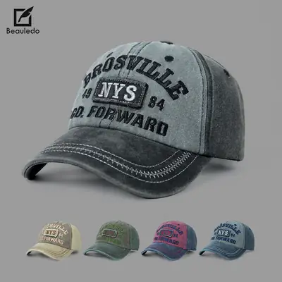 American Style Retro Washed Old Letter Baseball Cap Women's Wide Brim Big Head Face Small Soft Top Duck Tongue Hat for Men