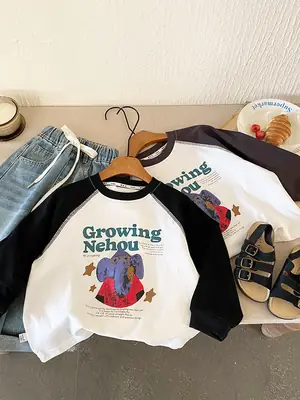 Children's Cotton Raglan Sleeve T-Shirt Boys Spring Autumn