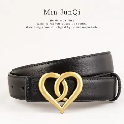 Women's Belt with Gold Heart Buckle 3 Colors 100cm