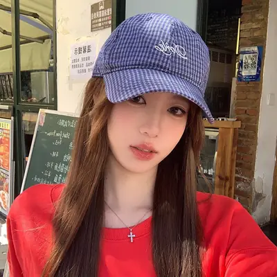 Women Plaid Letter Baseball Cap Spring Summer Wide Brim