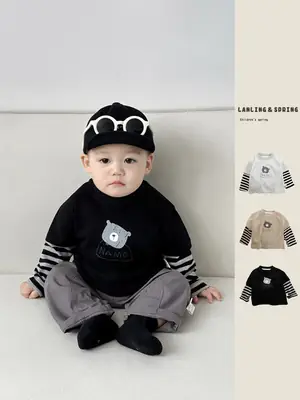 Baby Boy Spring Suit Fake Two Piece Top Long Sleeve T Shirt