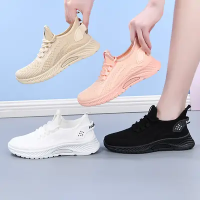 Women's Pink Breathable Lace Up Sneakers