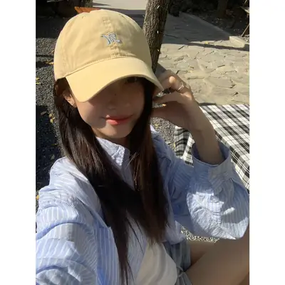 Beige Baseball Cap with Letter Logo for Women
