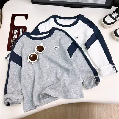 Boys Cotton Long Sleeve T-Shirt White Grey