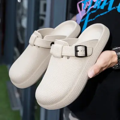 Women's White Toe-Toe EVA Slippers with Buckle