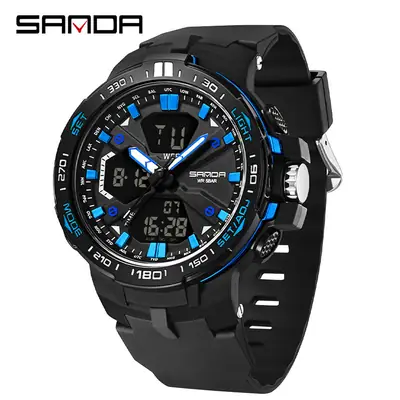 Sanda Men's Black Multi-Function Electronic Watch with Red Dial