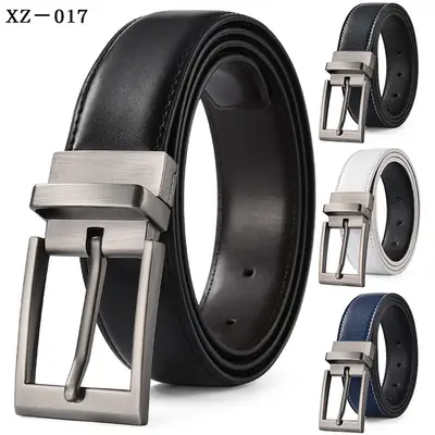 Men's Black Leather Belt with Silver Pin Buckle