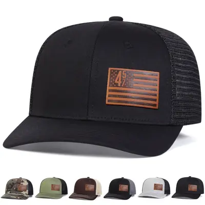 Men's Black American Flag Leather Label Baseball Cap