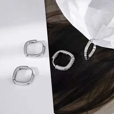 2025 New Diamond Earrings for Women Silver Round Ring