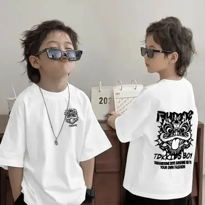 Kids Cotton Cartoon T-shirt White Summer Wear