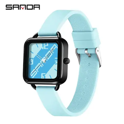 SANDA Square Watch Black Quartz Student Men Women