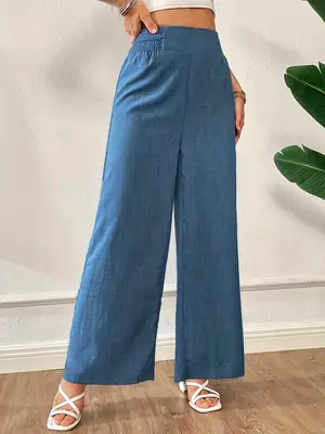 Women's High Waist Slim Wide Leg Pants Beige