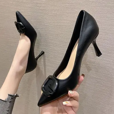 Women's Black Pointed Stiletto Heel Shoes Spring Autumn